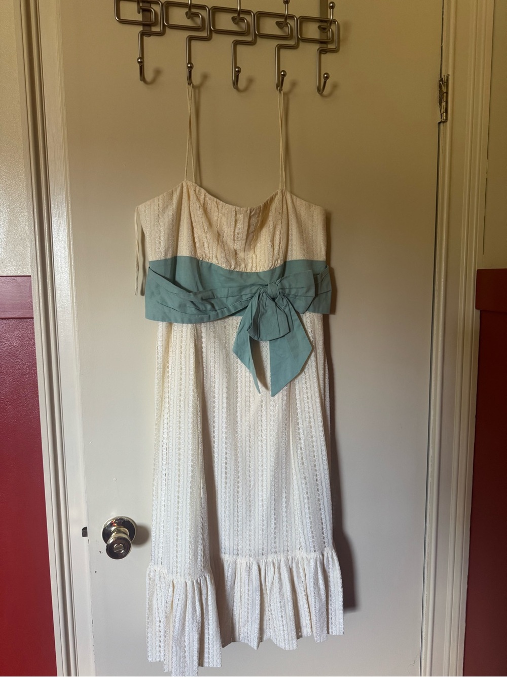 Plenty by Tracy Reese sold by anthropology  Ivory Lace Dress Blue Sash Size 10